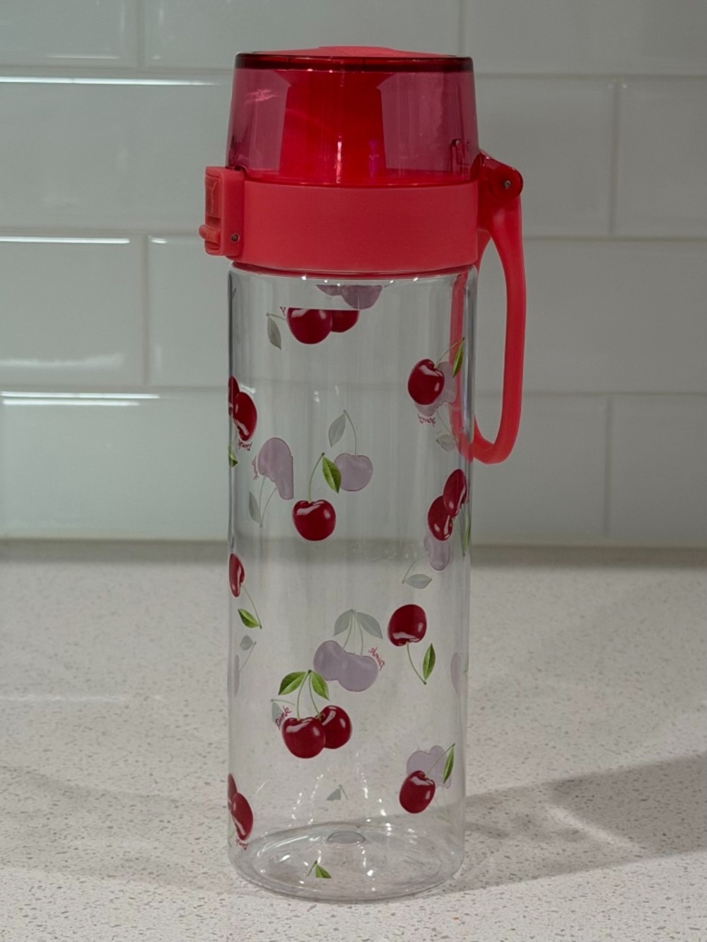 PINK Cherry Print Water Bottle